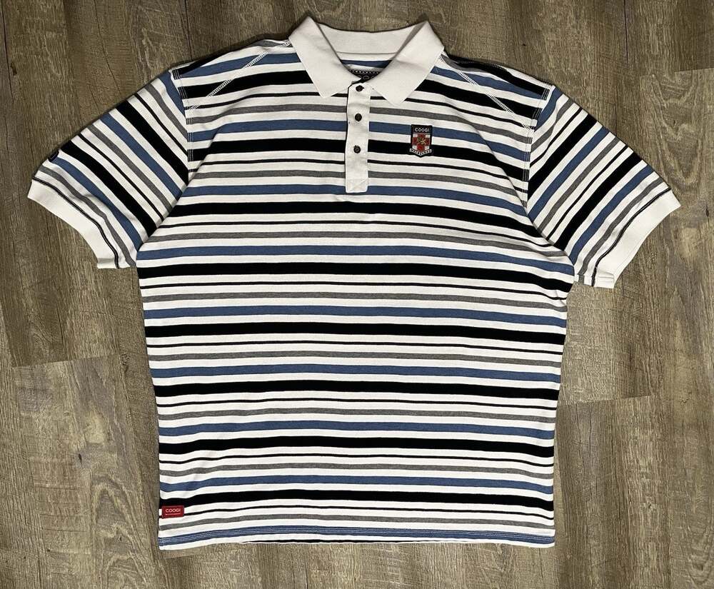 Vintage Coogi Melbourne Polo Men's Striped Embroidered Crest Shirt 4XL Rugby